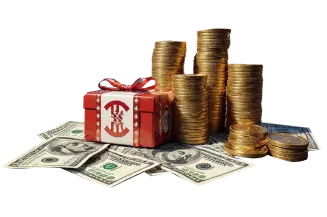 Coin tornado shaping Wonaco logo on bonus banner